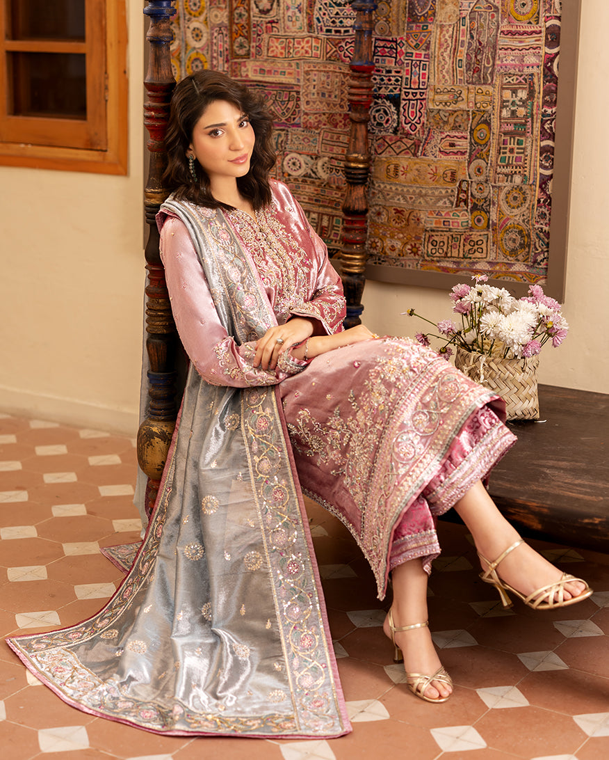 Women Wearing Periwesh Dark Pink Long Shirt for Formal Events - Pakistani Designer Wear for Women in UK | Kifat