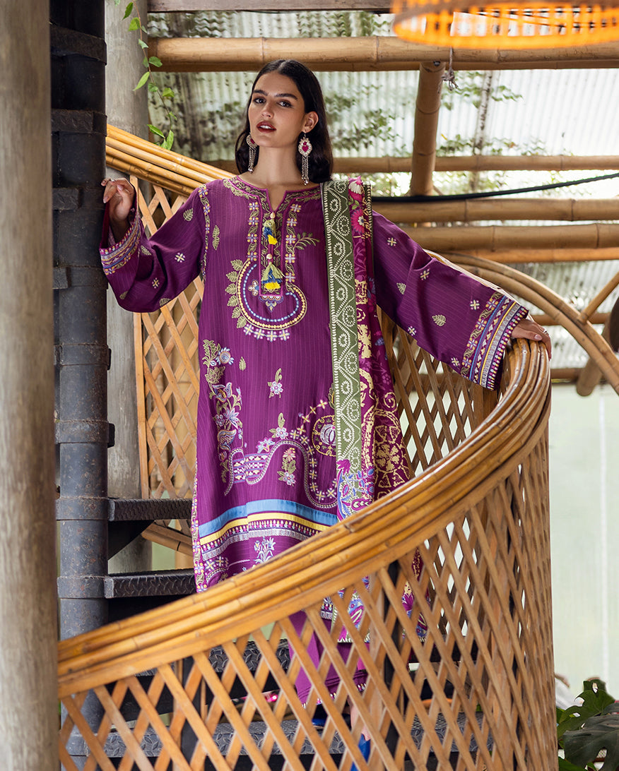 Women Wearing Plum Swirl Magenta Long Shirt for Luxury Events - Pakistani Designer Wear for Women in UK | Kifat