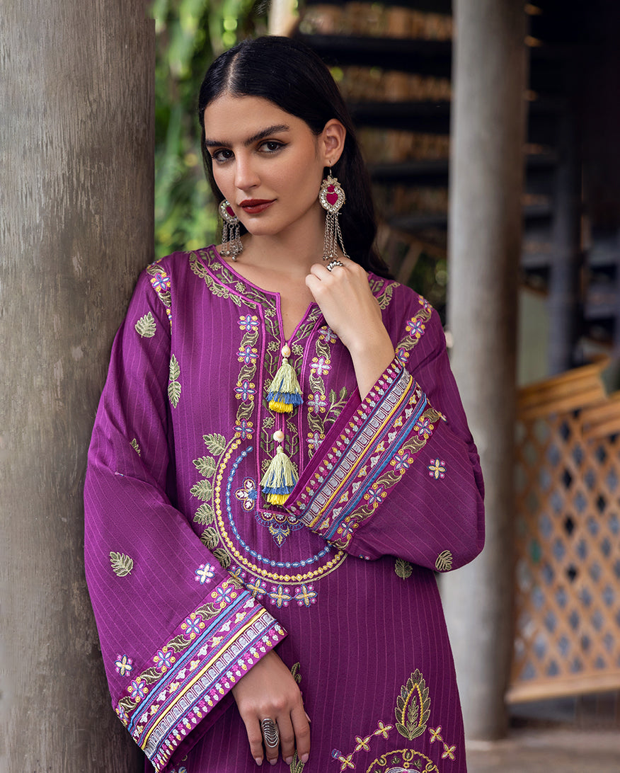 Women Wearing Plum Swirl Magenta Long Shirt for Luxury Events - Pakistani Designer Wear for Women in UK | Kifat