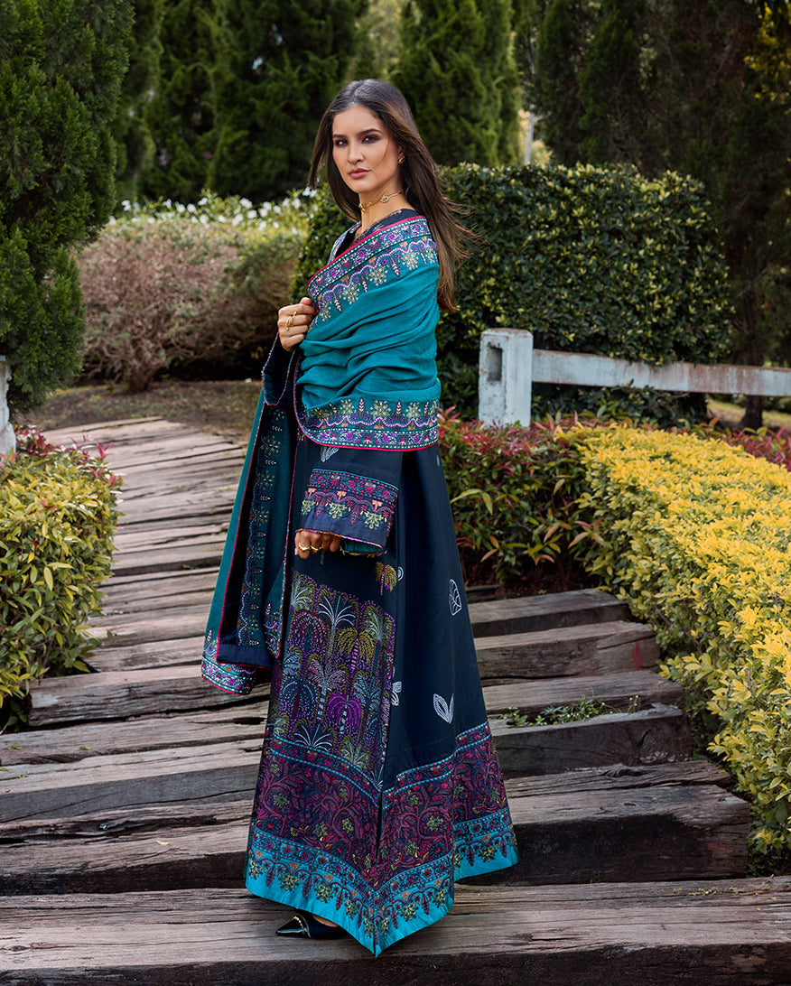 Women Wearing Radiant Solitude Black Long Shirt for Casual Events - Pakistani Designer Wear for Women in UK | Kifat