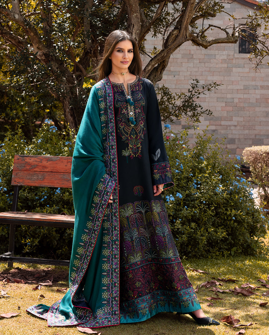Women Wearing Radiant Solitude Black Long Shirt for Casual Events - Pakistani Designer Wear for Women in UK | Kifat