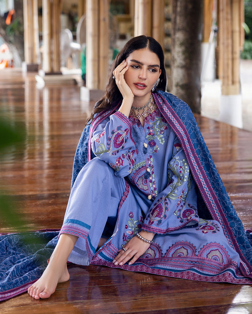 Women Wearing River Hush Blue Long Shirt for Luxury Events - Pakistani Designer Wear for Women in UK | Kifat