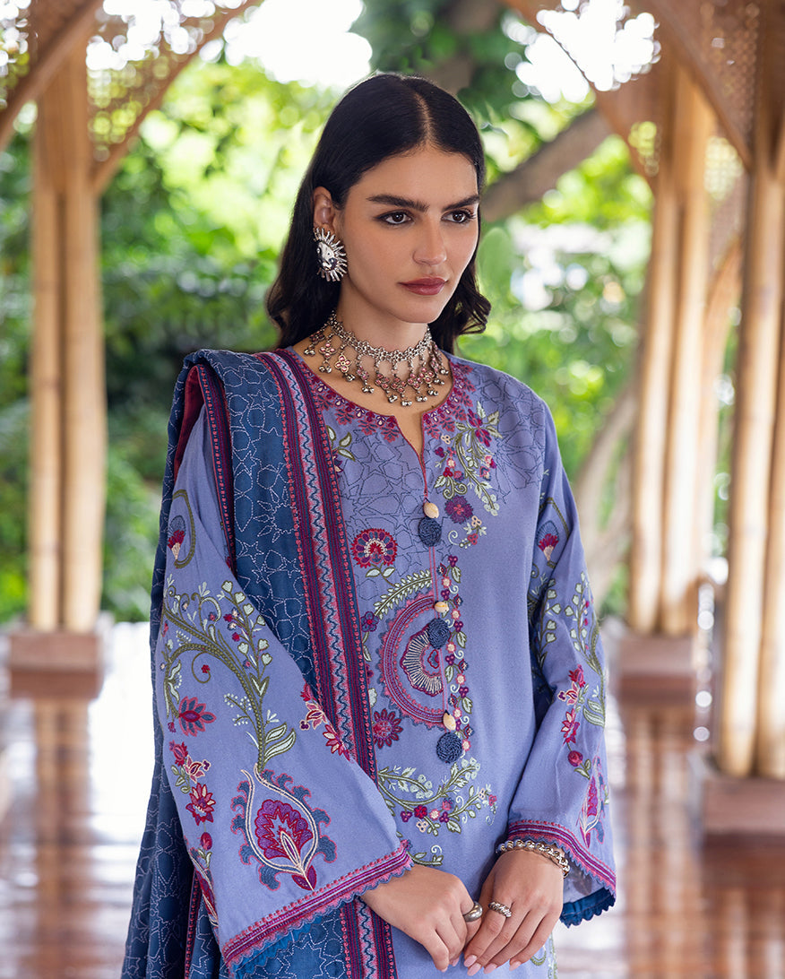 Women Wearing River Hush Blue Long Shirt for Luxury Events - Pakistani Designer Wear for Women in UK | Kifat