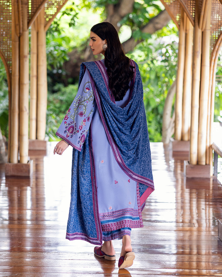 Women Wearing River Hush Blue Long Shirt for Luxury Events - Pakistani Designer Wear for Women in UK | Kifat