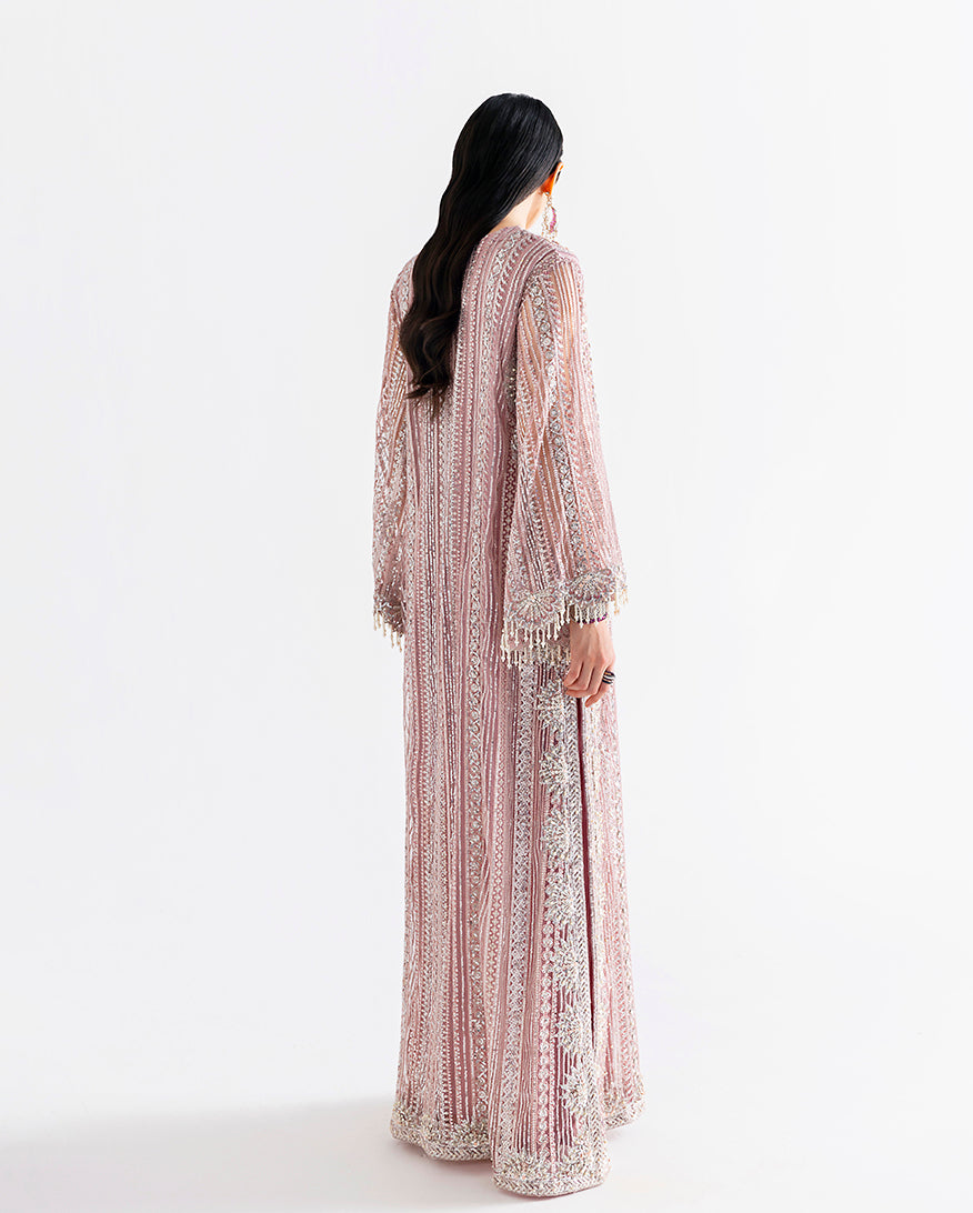 Women Wearing Romnea Pink Long Shirt for Festive Events - Pakistani Designer Wear for Women in UK | Kifat