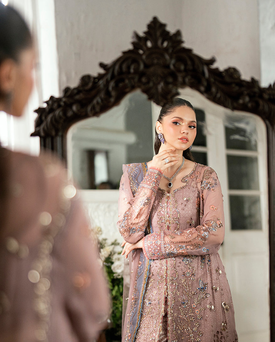 Women Wearing Roop Rangoli Mauve Pink Long Shirt for Festive Events - Pakistani Designer Wear for Women in UK | Kifat