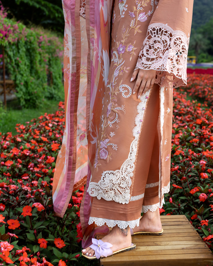 Women Wearing Rosette Reverie Rust Long Shirt for Festive Events - Pakistani Designer Wear for Women in UK | Kifat
