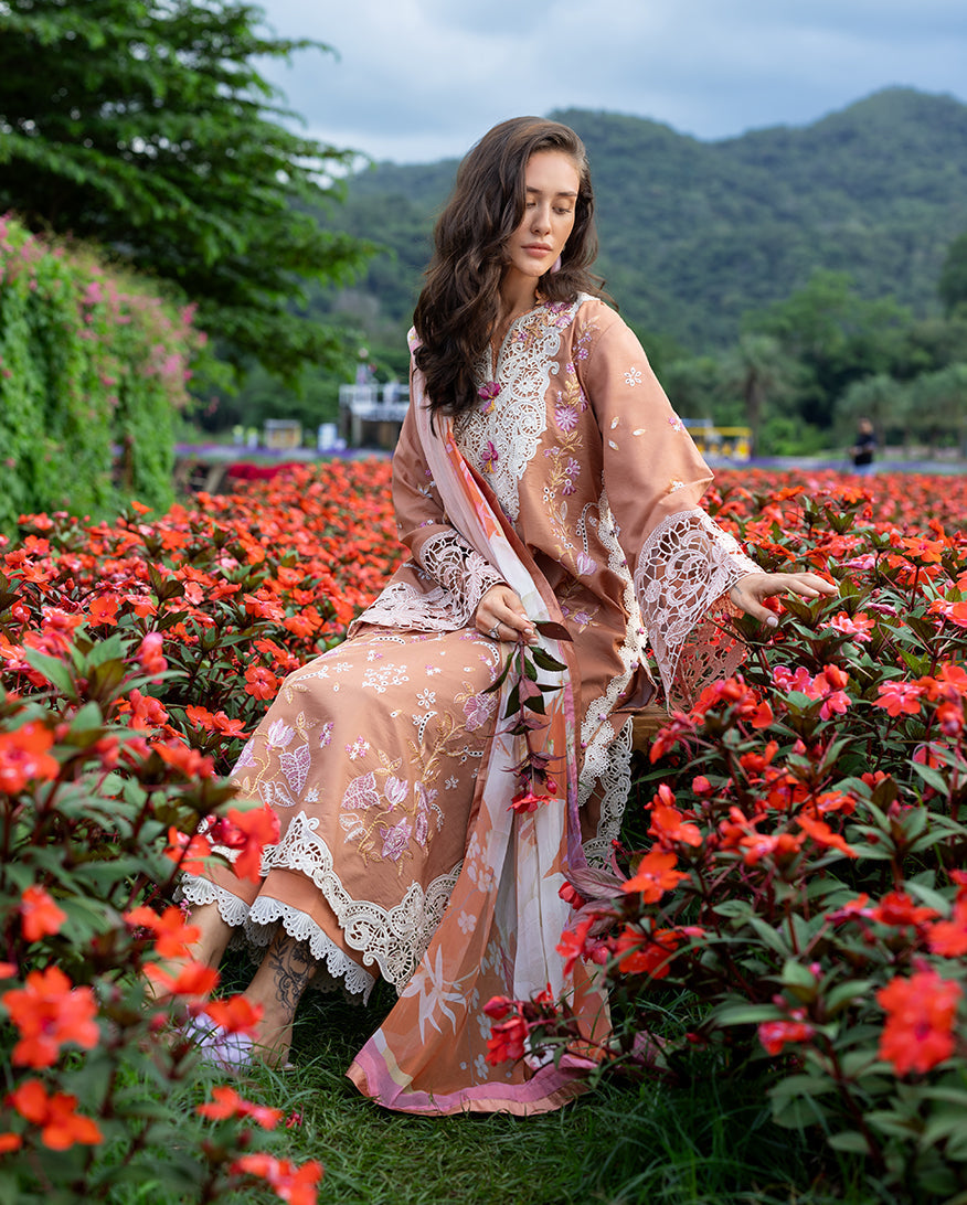 Women Wearing Rosette Reverie Rust Long Shirt for Festive Events - Pakistani Designer Wear for Women in UK | Kifat