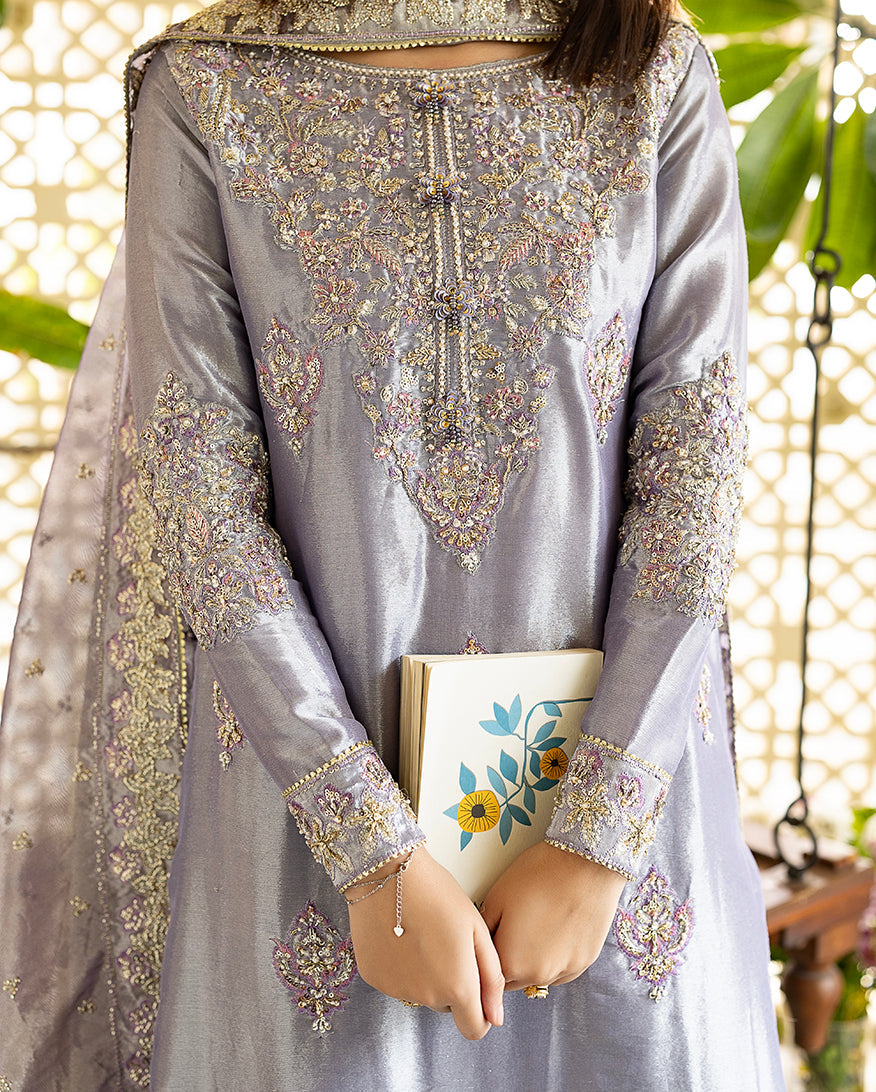 Women Wearing Samiya Lavender Long Shirt for Formal Events - Pakistani Designer Wear for Women in UK | Kifat