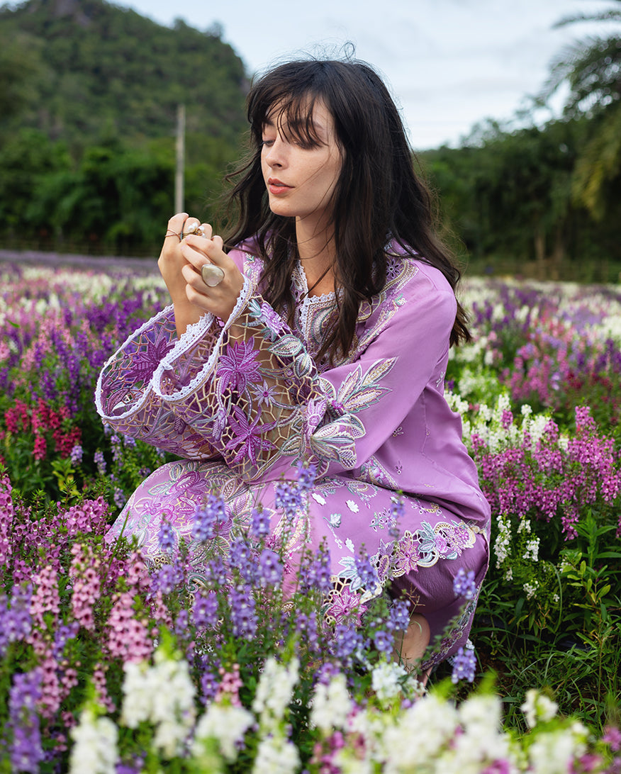Women Wearing Secret Thicket lavender Pink Long Shirt for Festive Events - Pakistani Designer Wear for Women in UK | Kifat