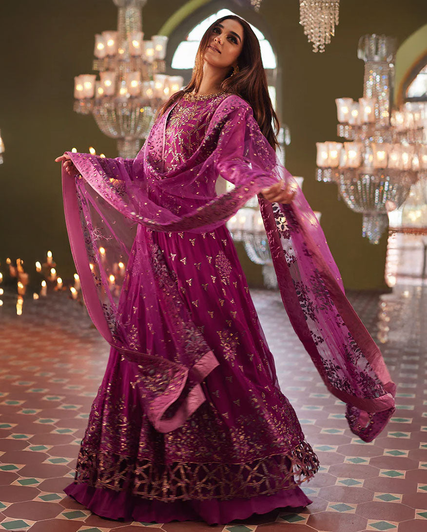Women Wearing Shehrzaad Magenta Peshwas for Wedding Events - Pakistani Designer Wear for Women in UK | Kifat