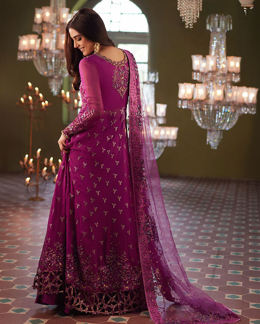 Women Wearing Shehrzaad Magenta Peshwas for Wedding Events - Pakistani Designer Wear for Women in UK | Kifat