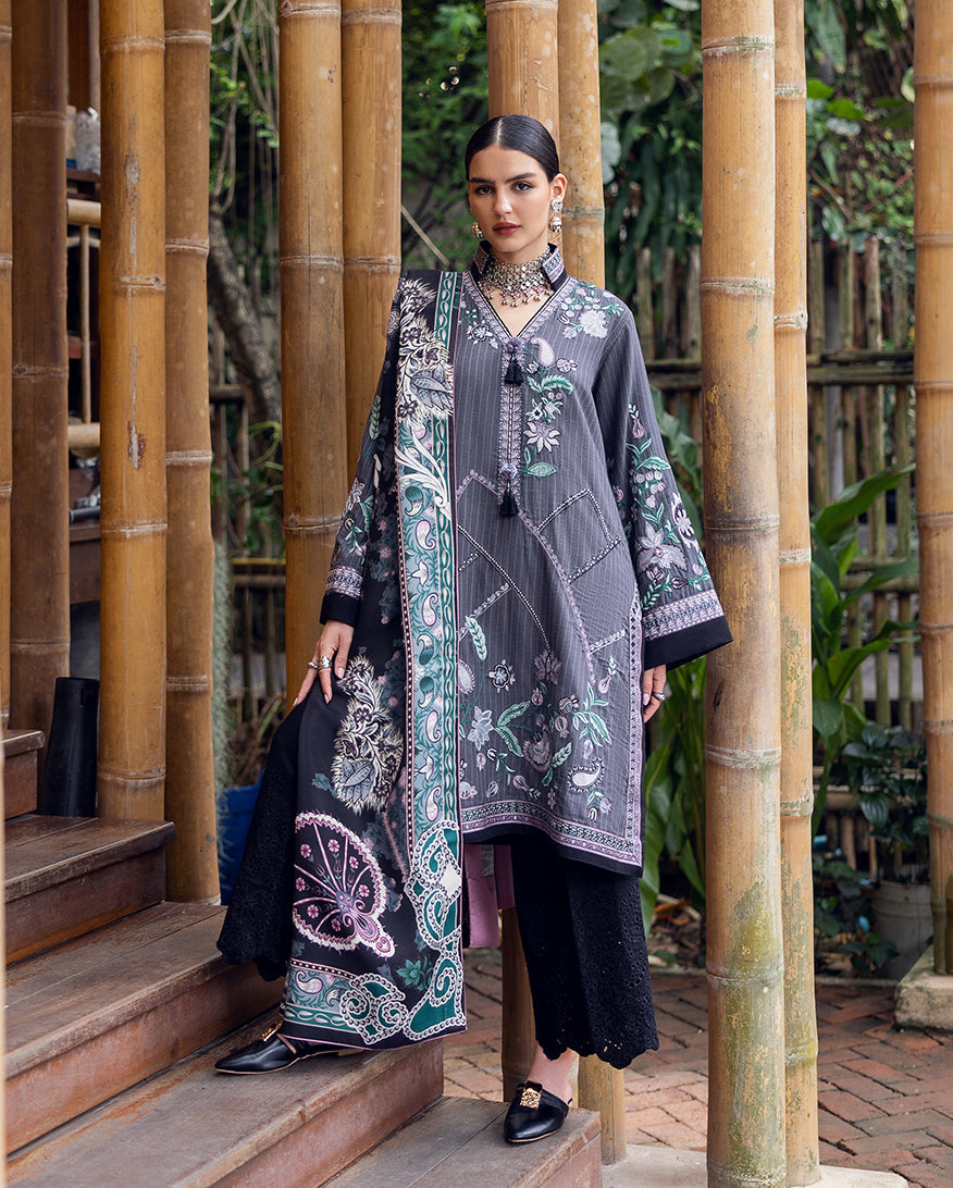 Women Wearing Silver Mist Grey Long Shirt for Luxury Events - Pakistani Designer Wear for Women in UK | Kifat