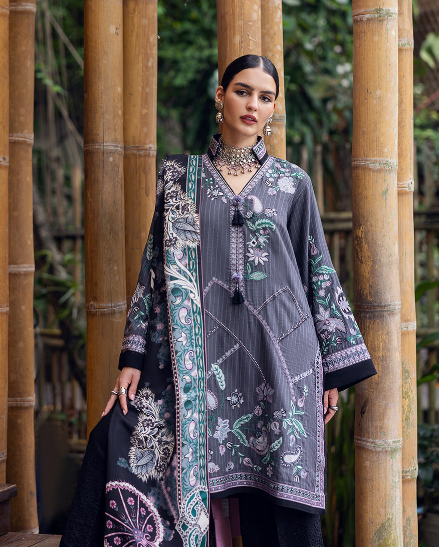 Women Wearing Silver Mist Grey Long Shirt for Luxury Events - Pakistani Designer Wear for Women in UK | Kifat