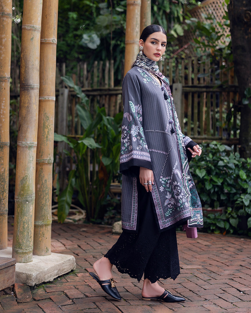 Women Wearing Silver Mist Grey Long Shirt for Luxury Events - Pakistani Designer Wear for Women in UK | Kifat