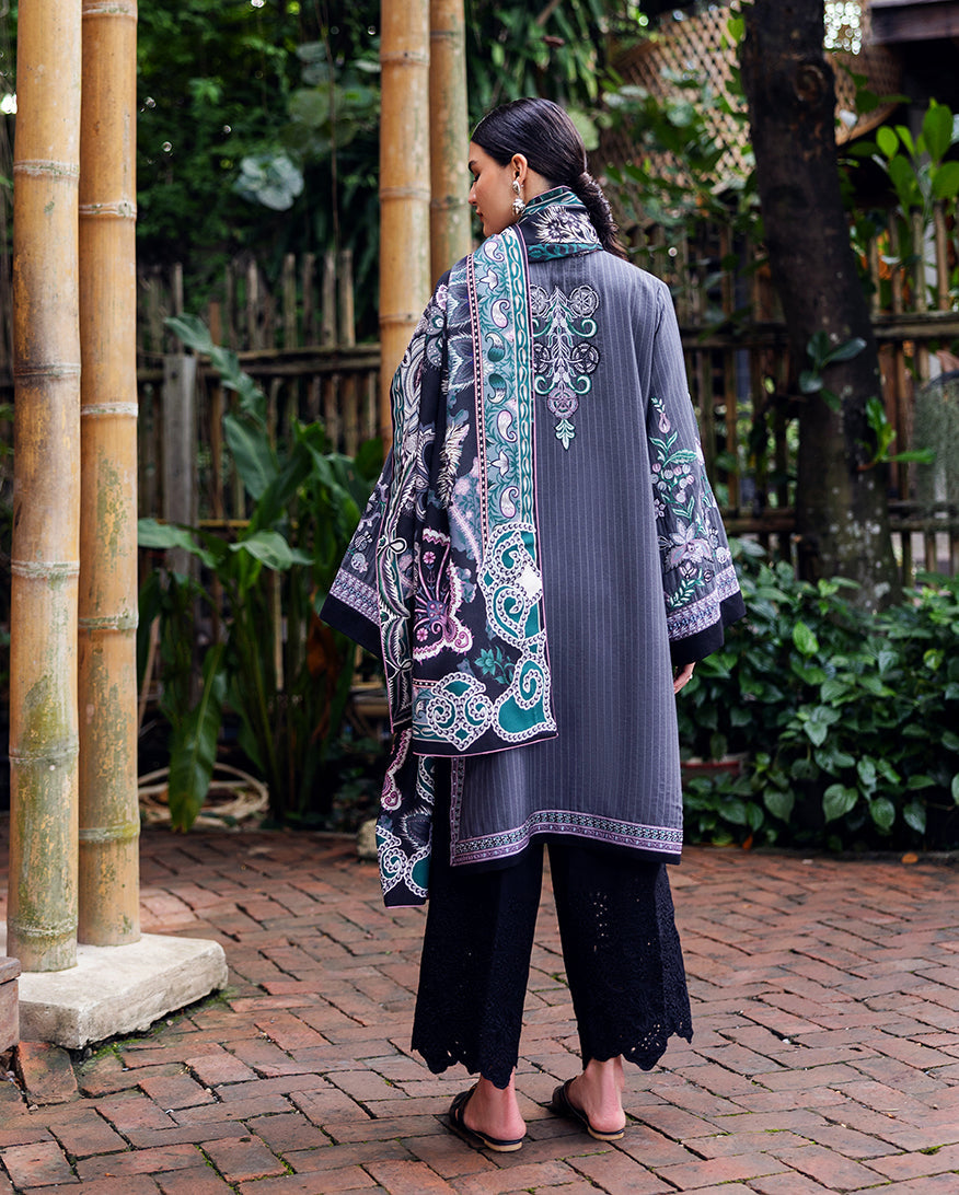 Women Wearing Silver Mist Grey Long Shirt for Luxury Events - Pakistani Designer Wear for Women in UK | Kifat