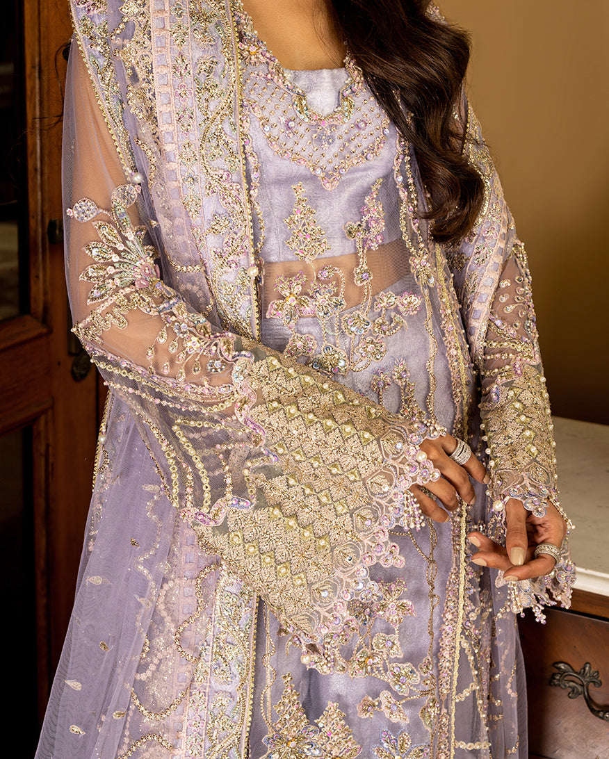 Women Wearing Simran Lilac Long Shirt with Sharara for Wedding Events - Pakistani Designer Wear for Women in UK | Kifat