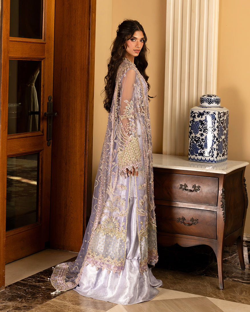 Women Wearing Simran Lilac Long Shirt with Sharara for Wedding Events - Pakistani Designer Wear for Women in UK | Kifat