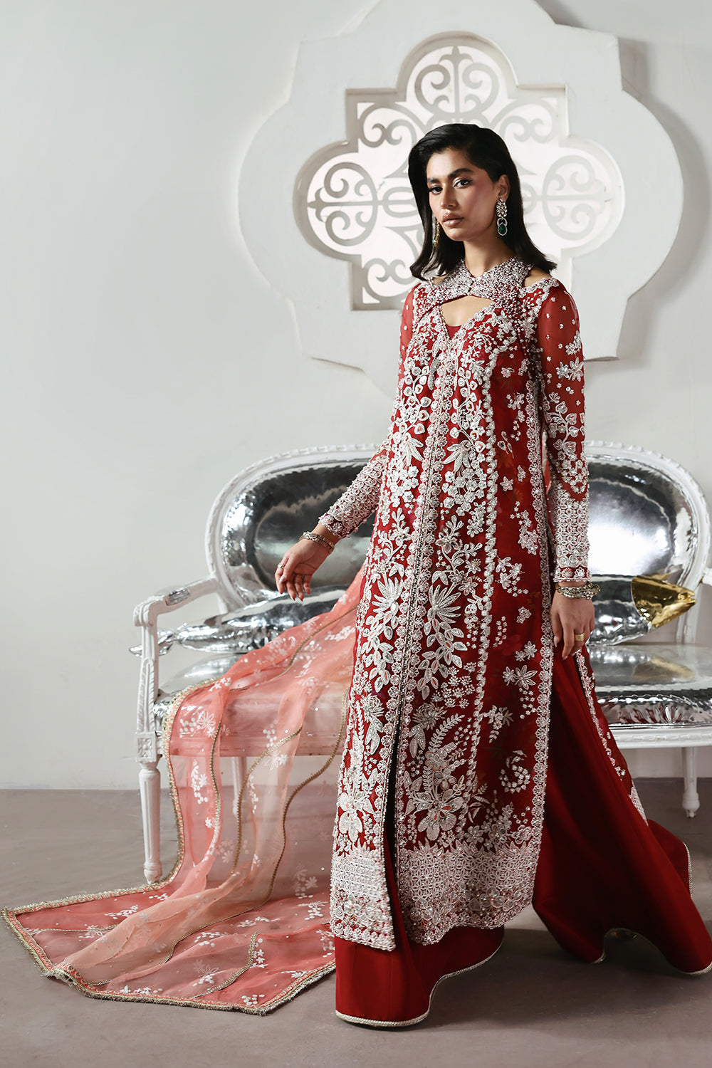 Soraya Solara Crimson Red Long Gown for Wedding Wear, Formal Events - Pakistani Designer Wear for Women in UK | Kifat