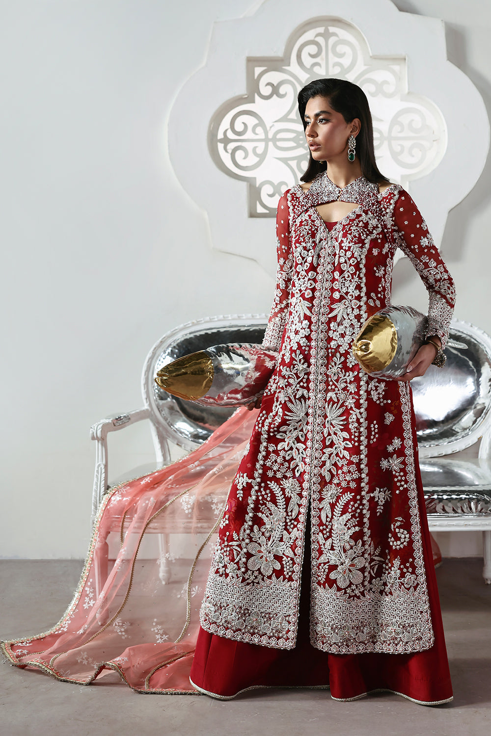 Soraya Solara Crimson Red Long Gown for Wedding Wear, Formal Events - Pakistani Designer Wear for Women in UK | Kifat