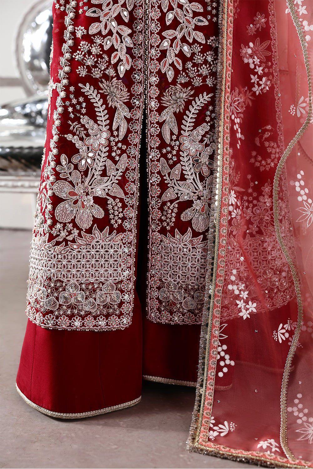 Soraya Solara Crimson Red Long Gown for Wedding Wear, Formal Events - Pakistani Designer Wear for Women in UK | Kifat