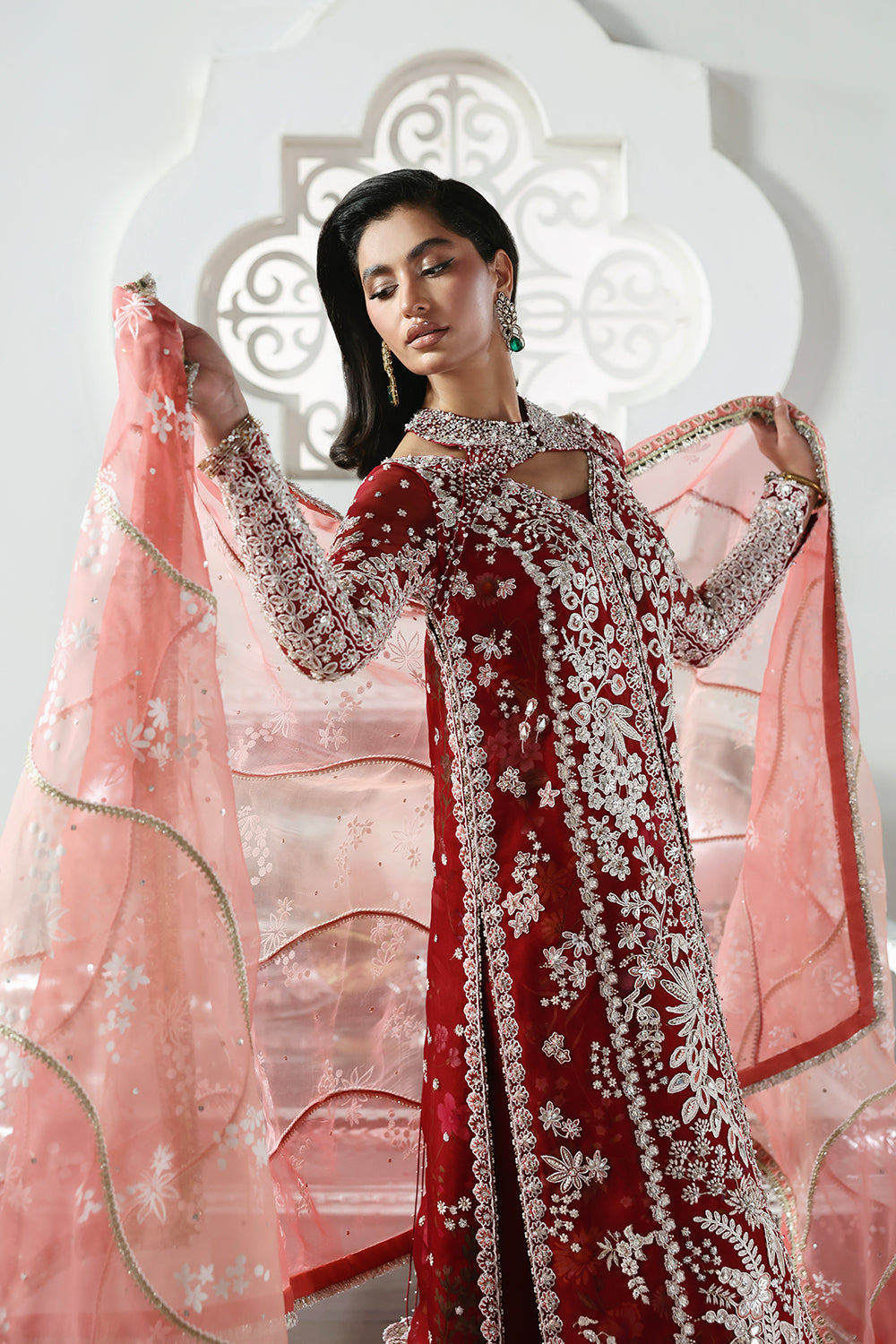 Soraya Solara Crimson Red Long Gown for Wedding Wear, Formal Events - Pakistani Designer Wear for Women in UK | Kifat