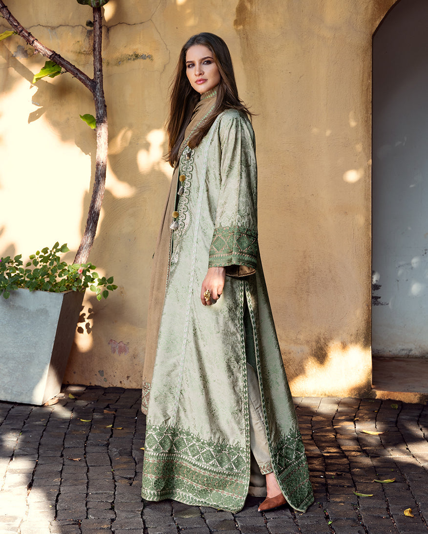 Women Wearing Solare Beige Long Shirt for Casual Events - Pakistani Designer Wear for Women in UK | Kifat