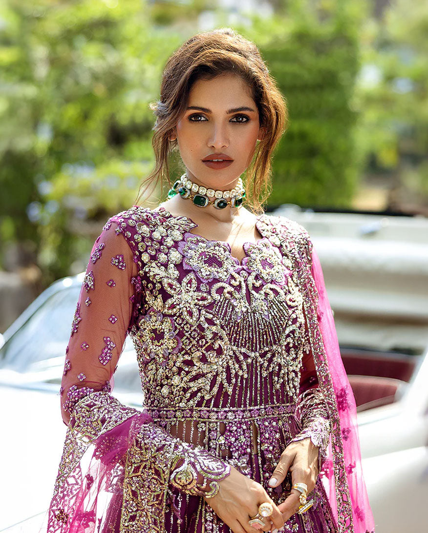 Women Wearing Starstruck Elegance Magenta Peshwas for Wedding Events - Pakistani Designer Wear for Women in UK | Kifat