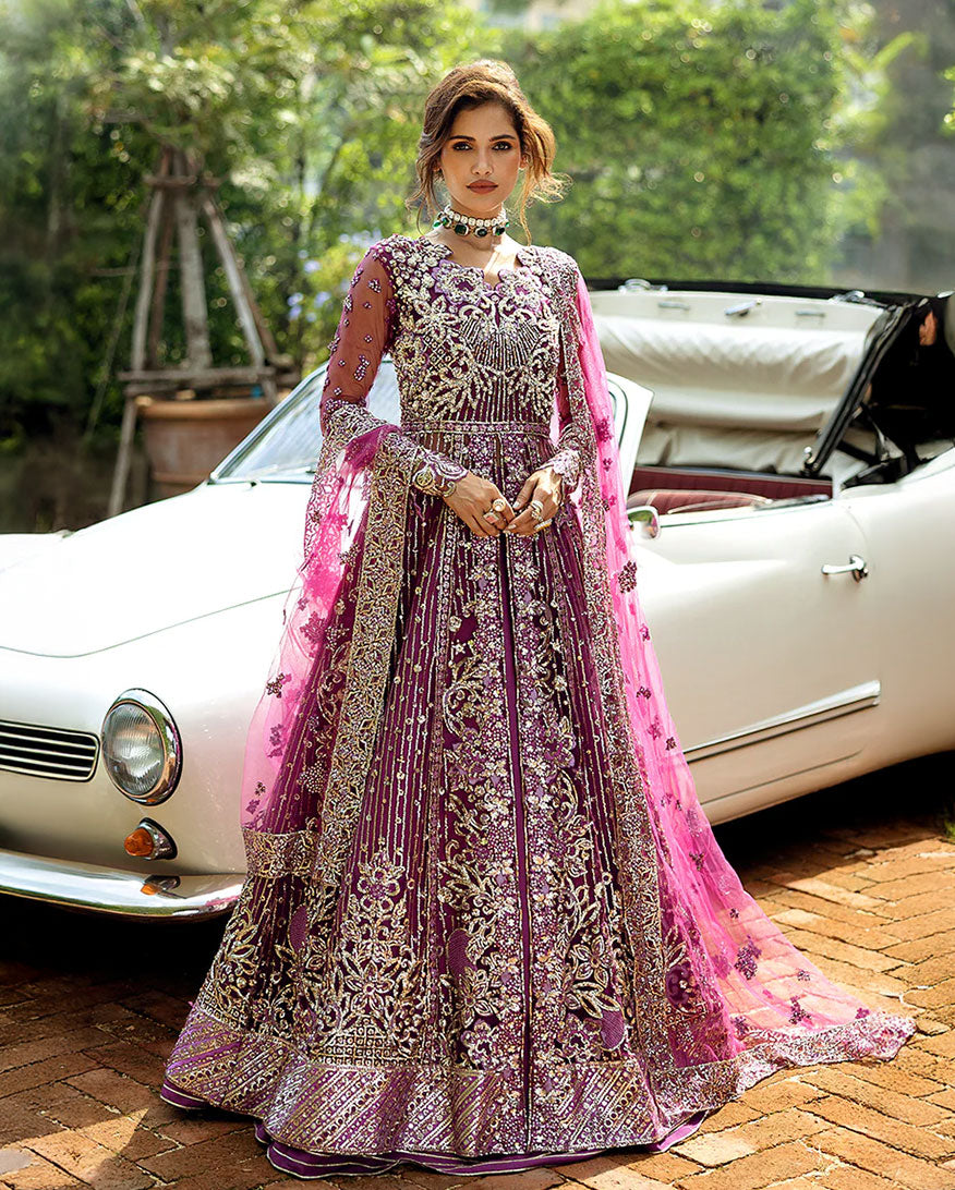 Women Wearing Starstruck Elegance Magenta Peshwas for Wedding Events - Pakistani Designer Wear for Women in UK | Kifat