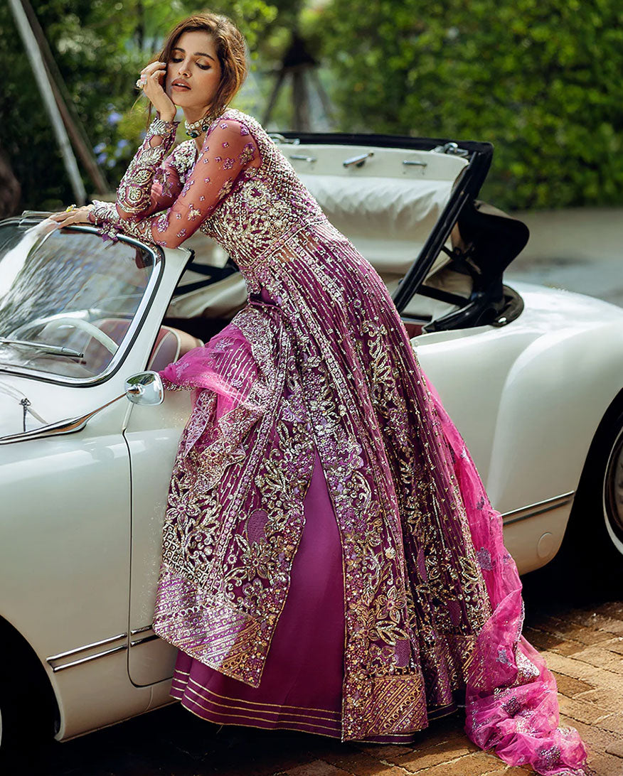 Women Wearing Starstruck Elegance Magenta Peshwas for Wedding Events - Pakistani Designer Wear for Women in UK | Kifat