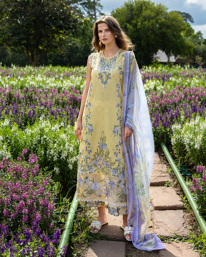 Women Wearing Sunlit Meadow Yellow Long Shirt for Festive Events - Pakistani Designer Wear for Women in UK | Kifat
