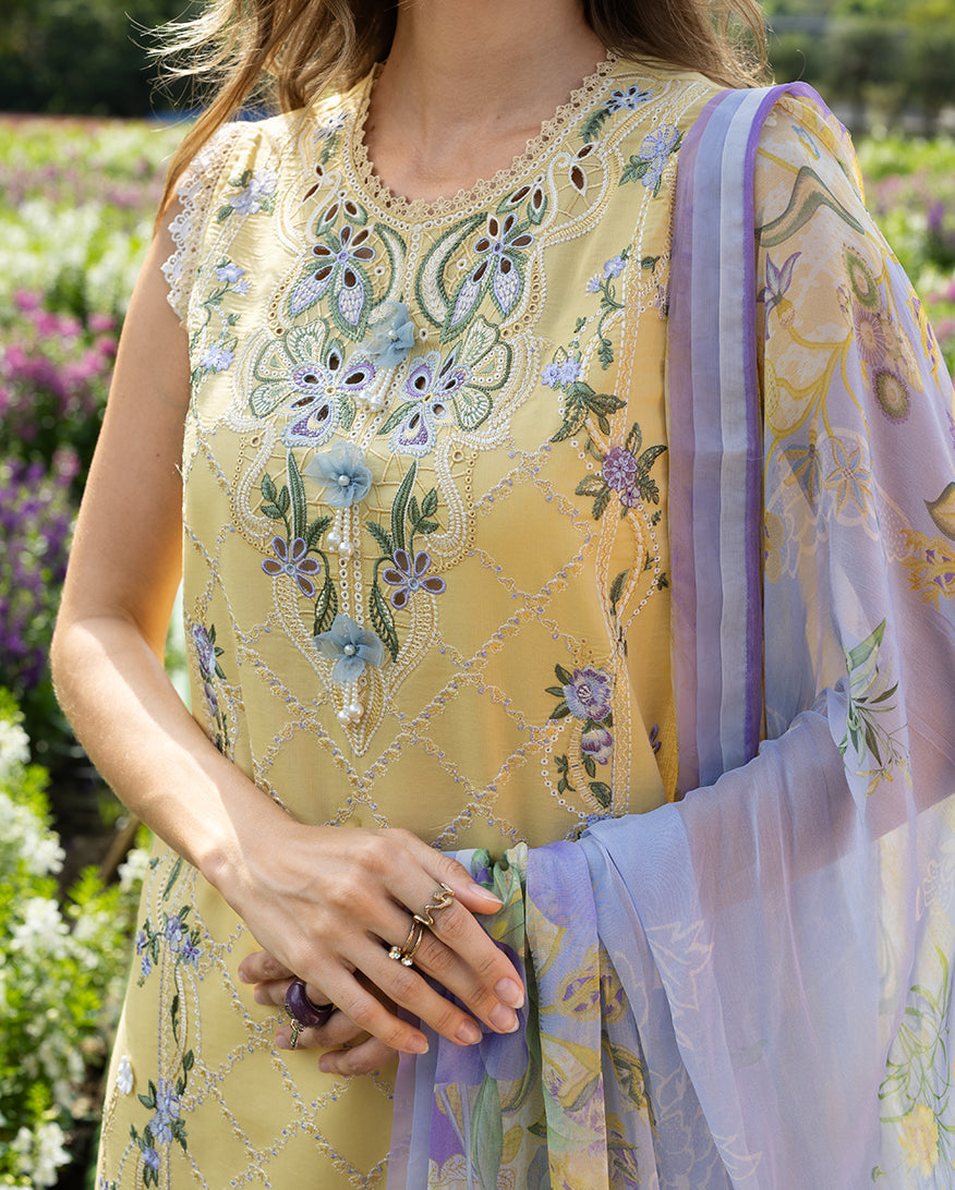 Women Wearing Sunlit Meadow Yellow Long Shirt for Festive Events - Pakistani Designer Wear for Women in UK | Kifat