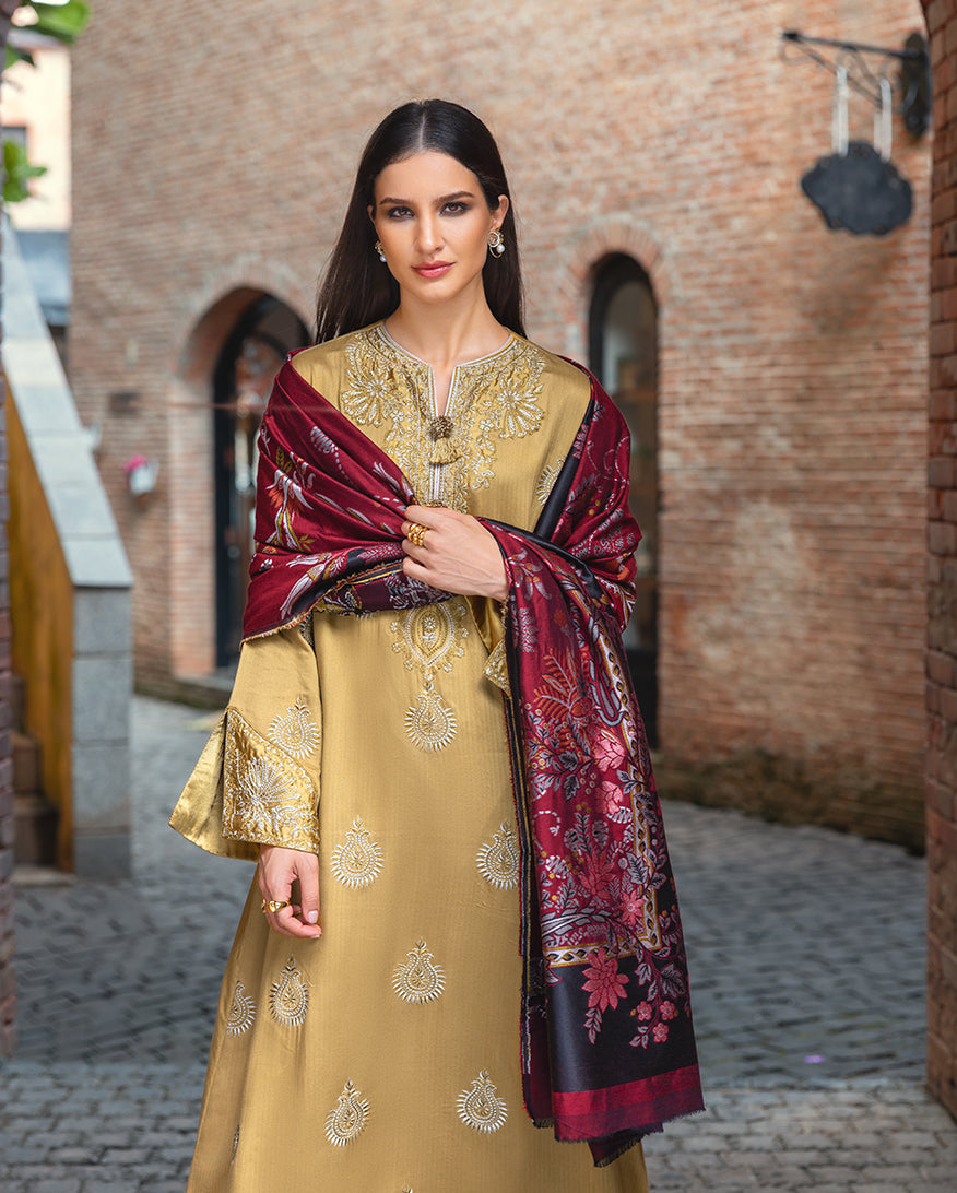 Women Wearing Sunlit Siena Gold Yellow Long Shirt for Casual Events - Pakistani Designer Wear for Women in UK | Kifat