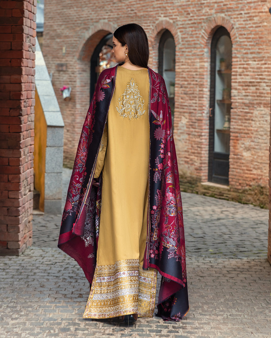 Women Wearing Sunlit Siena Gold Yellow Long Shirt for Casual Events - Pakistani Designer Wear for Women in UK | Kifat