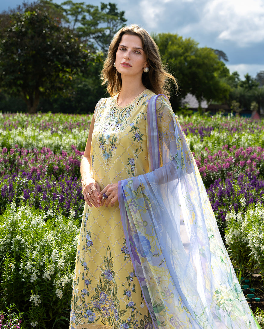 Women Wearing Sunlit Meadow Yellow Long Shirt for Festive Events - Pakistani Designer Wear for Women in UK | Kifat