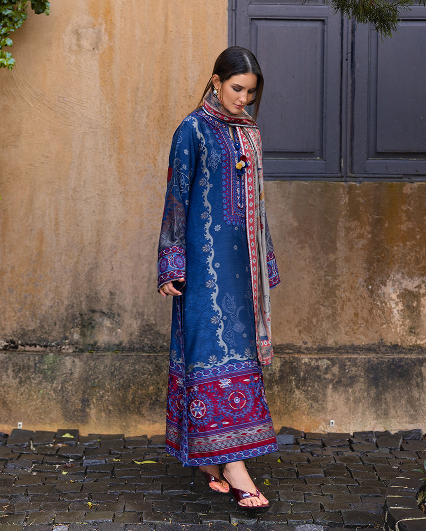 Women Wearing Sunset Promise Blue Long Shirt for Casual Events - Pakistani Designer Wear for Women in UK | Kifat