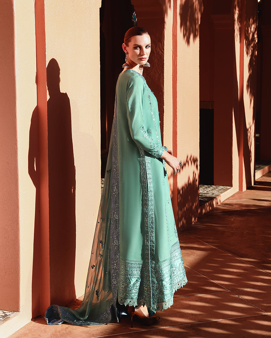 Women Wearing Sybil Aqua Long Shirt for Festive Events - Pakistani Designer Wear for Women in UK | Kifat
