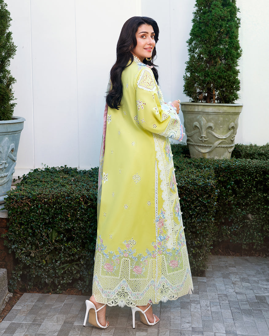 Women Wearing Tender Whisper Lime Green Long Shirt For Luxury Events - Pakistani Designer Wear For Women In UK | Kifat