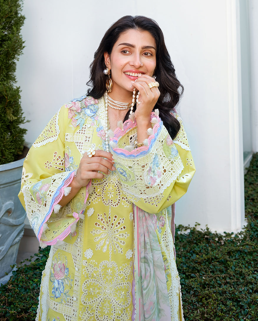 Women Wearing Tender Whisper Lime Green Long Shirt For Luxury Events - Pakistani Designer Wear For Women In UK | Kifat
