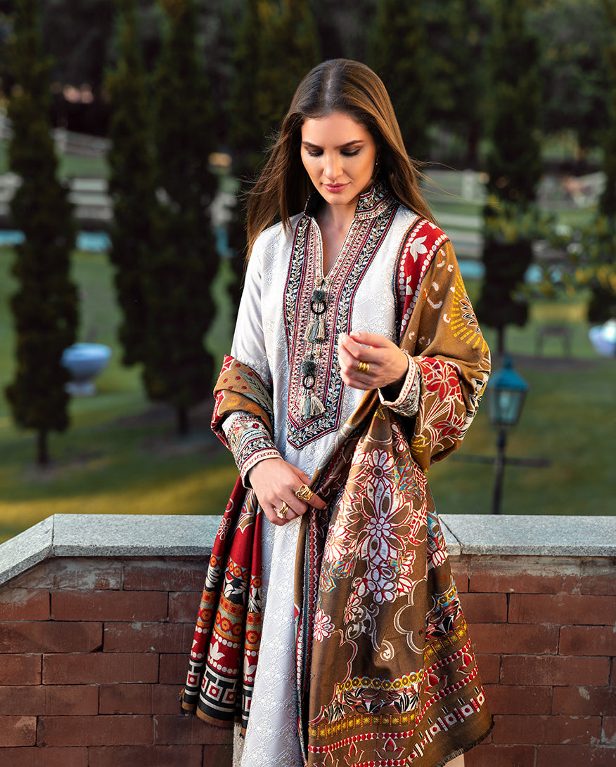 Women Wearing Tuscan Dawn Biscuit Long Shirt for Casual Events - Pakistani Designer Wear for Women in UK | Kifat