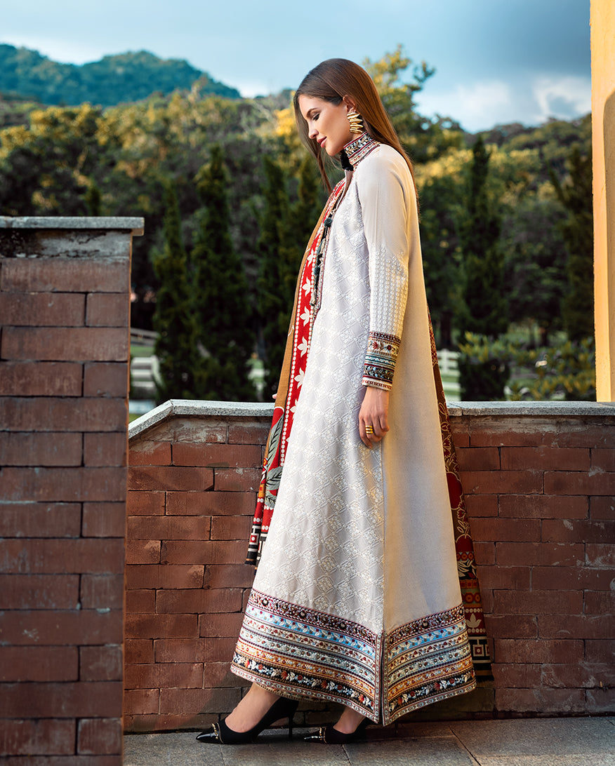 Women Wearing Tuscan Dawn Biscuit Long Shirt for Casual Events - Pakistani Designer Wear for Women in UK | Kifat