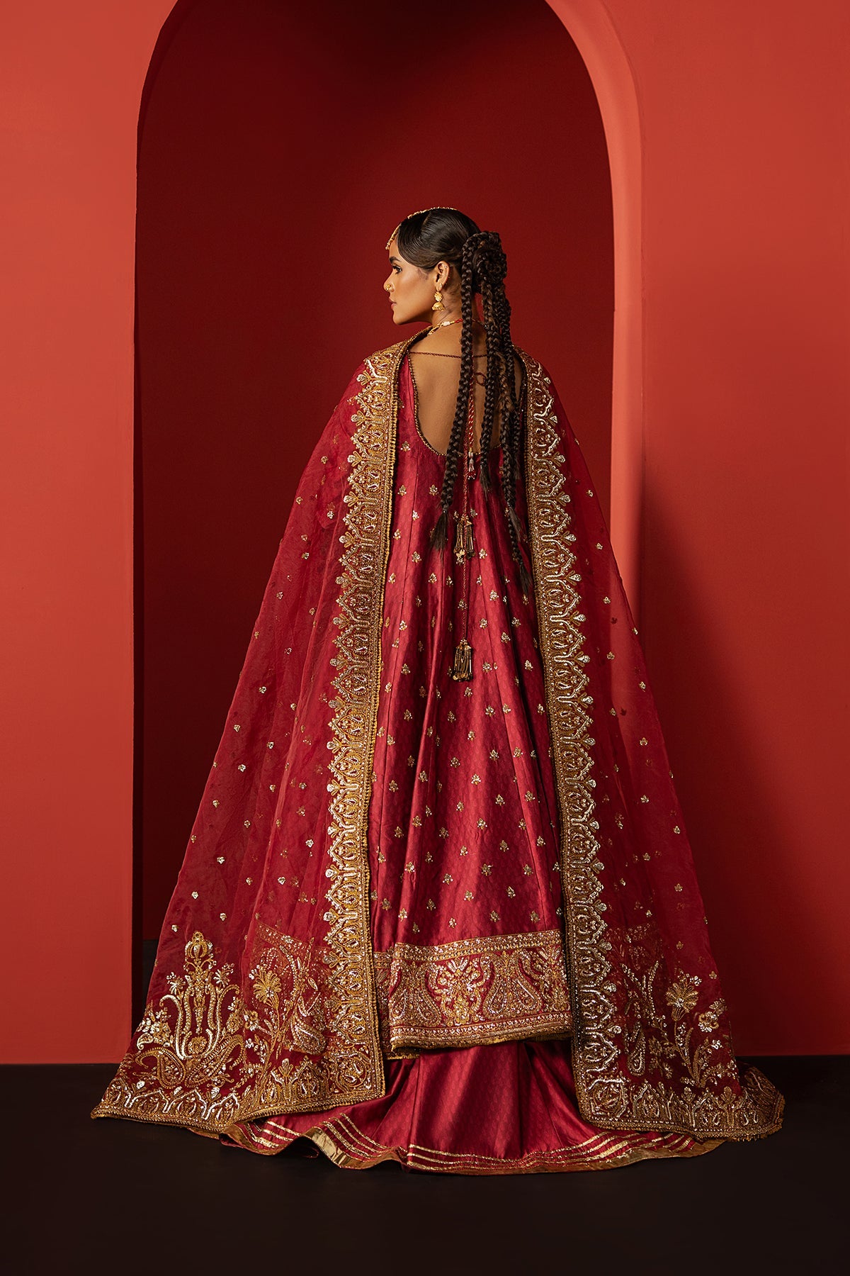 Women Wearing Bahaar Red Front Open Shirt  For Festive Events - Pakistani Designer Wear For Women In Uk | Kifat