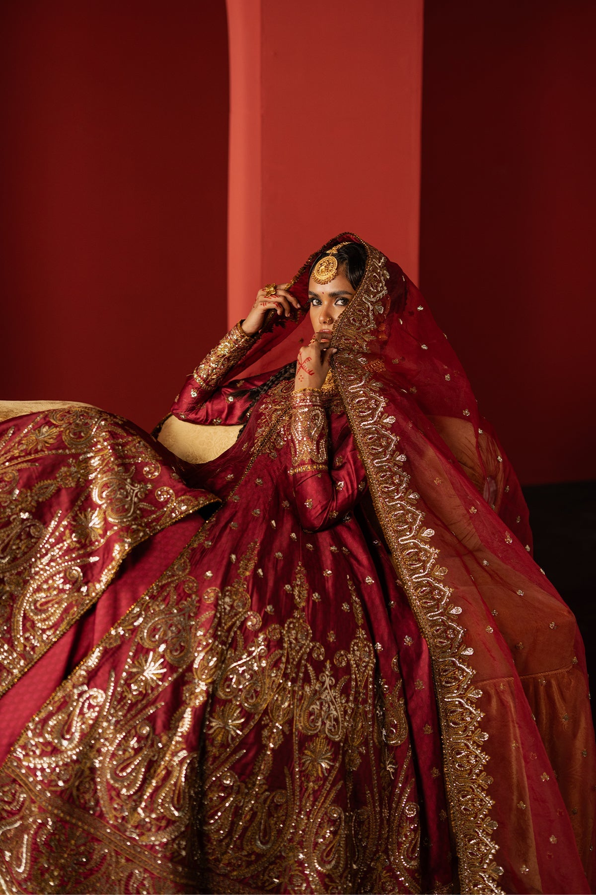 Women Wearing Bahaar Red Front Open Shirt  For Festive Events - Pakistani Designer Wear For Women In Uk | Kifat