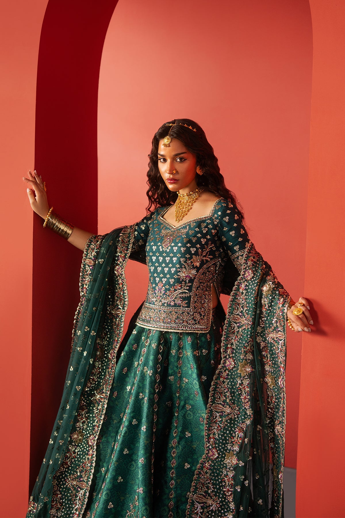 Women Wearing Afsar Green Lehnga Choli  For Festive Events - Pakistani Designer Wear For Women In Uk | Kifat