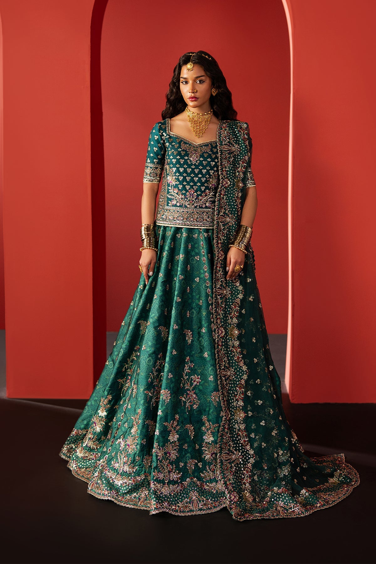 Women Wearing Afsar Green Lehnga Choli  For Festive Events - Pakistani Designer Wear For Women In Uk | Kifat
