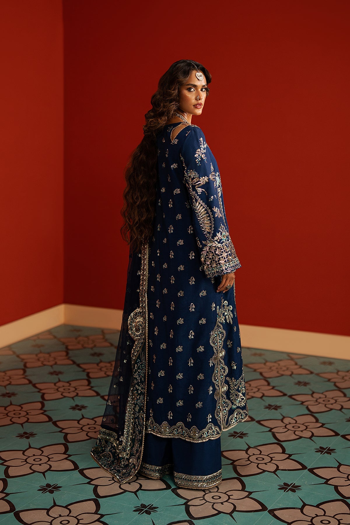 Women Wearing Mahreen Navy Front Open Shirt  For Festive Events - Pakistani Designer Wear For Women In Uk | Kifat