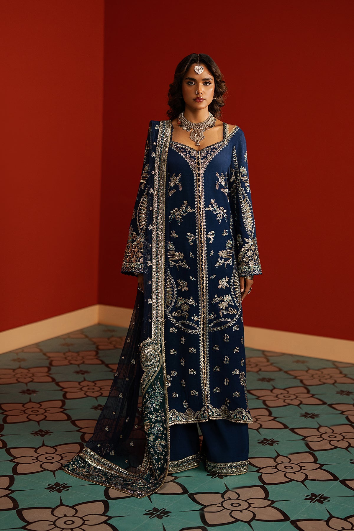 Women Wearing Mahreen Navy Front Open Shirt  For Festive Events - Pakistani Designer Wear For Women In Uk | Kifat