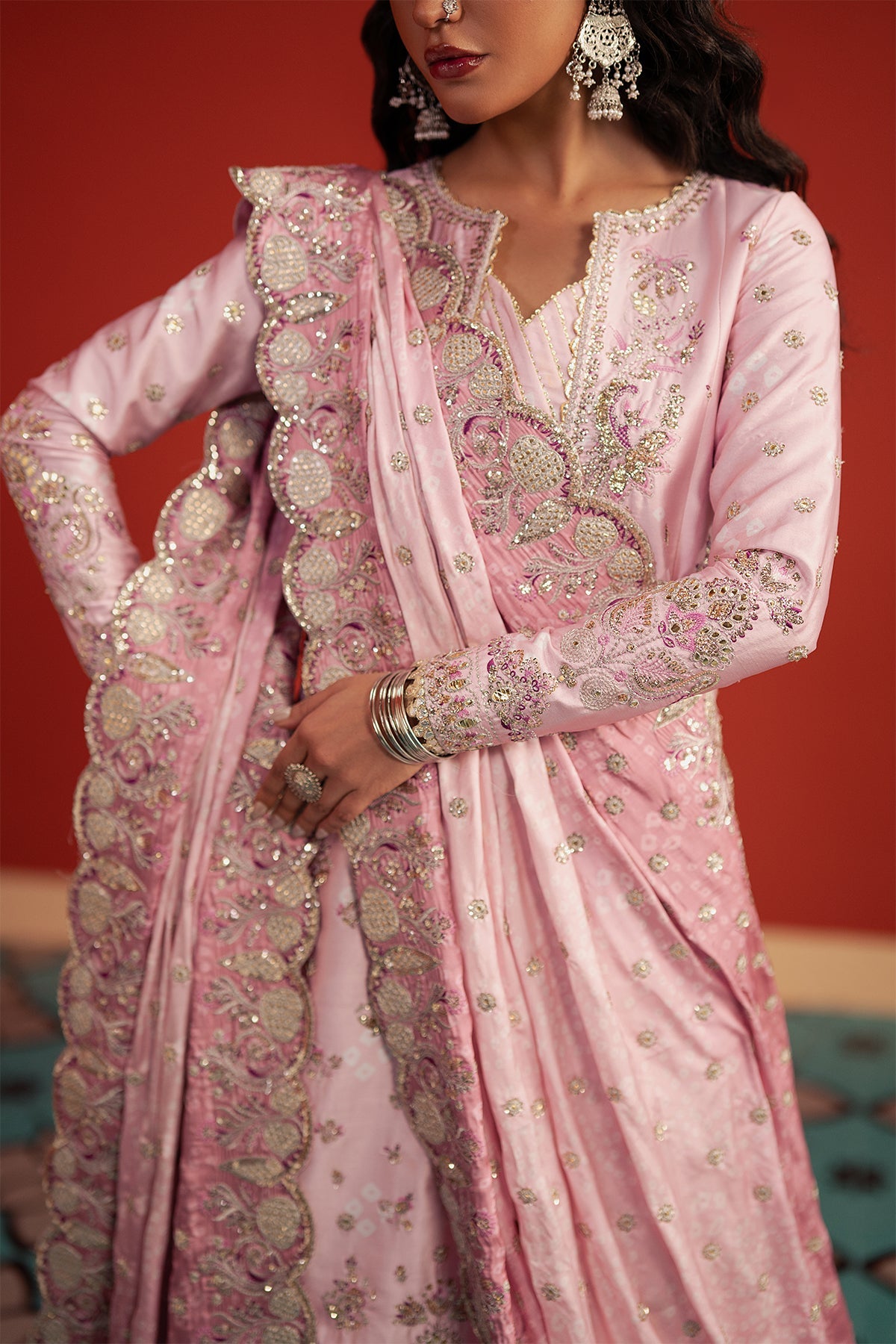 Women Wearing Sufiya Pink Long Shirt  For Festive Events - Pakistani Designer Wear For Women In Uk | Kifat