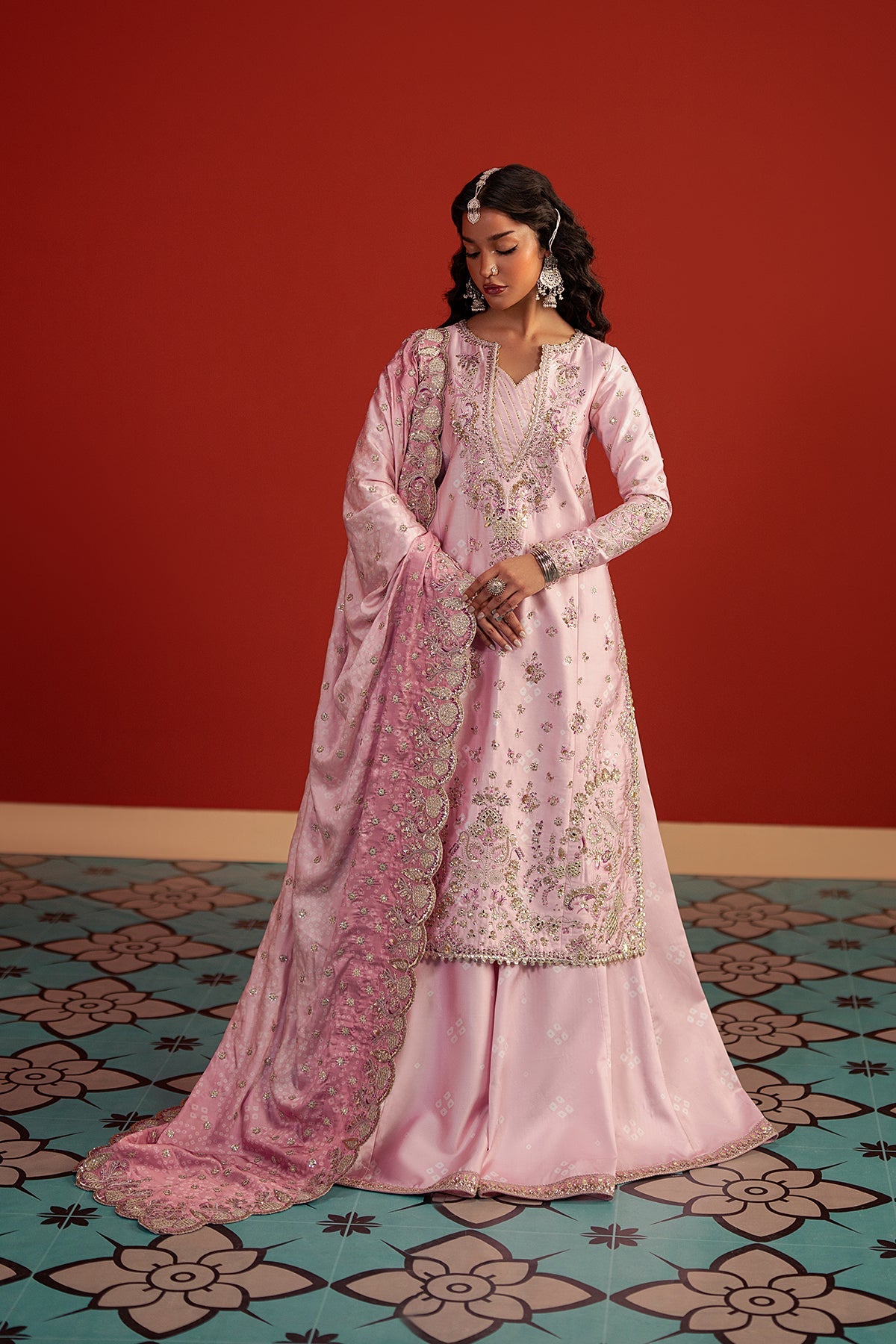 Women Wearing Sufiya Pink Long Shirt  For Festive Events - Pakistani Designer Wear For Women In Uk | Kifat