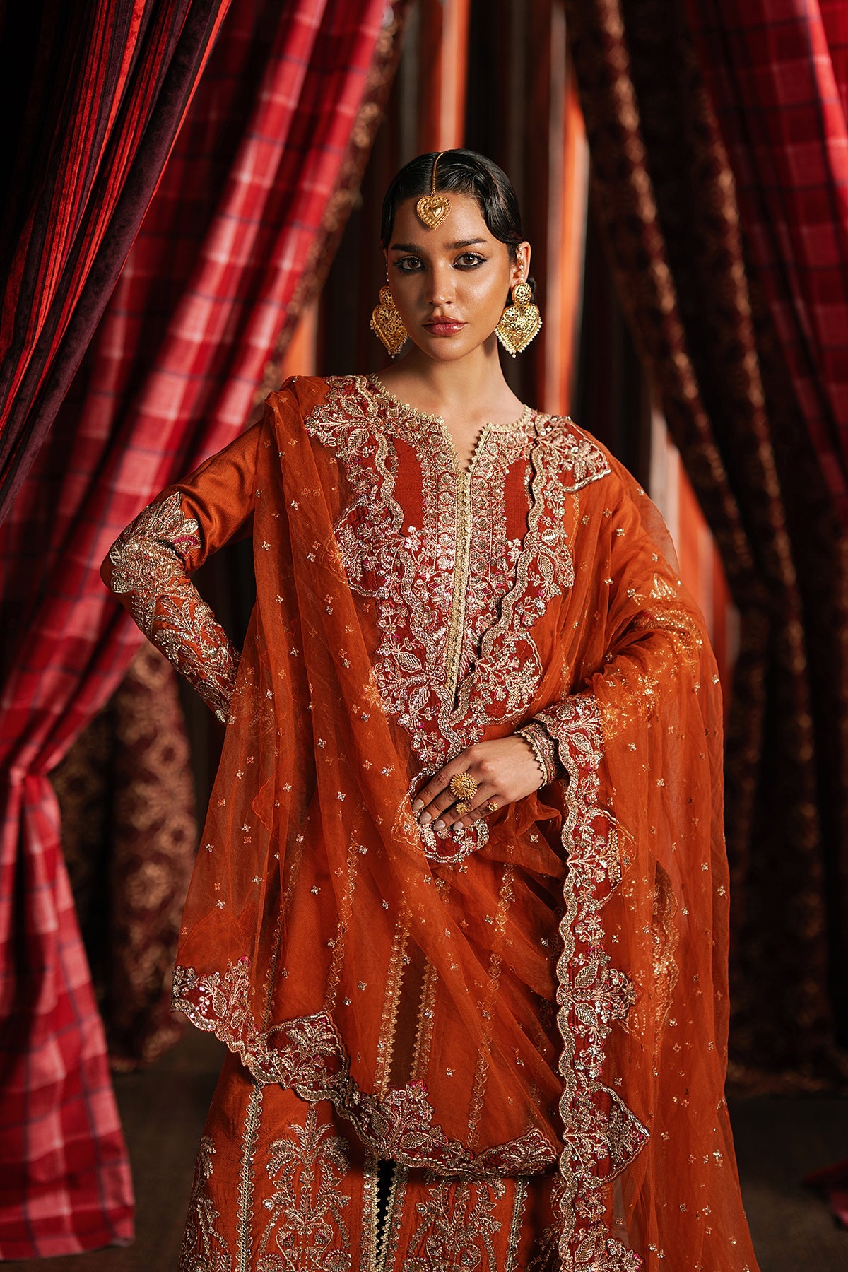 Women Wearing Aafreen Rust Front Open Shirt  For Festive Events - Pakistani Designer Wear For Women In Uk | Kifat